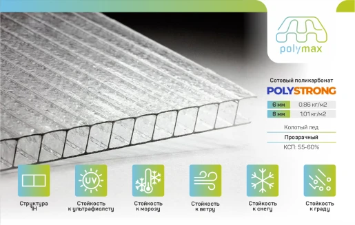 Купить Полистронг сотовый поликарбонат колотый лёд 6мм в .
